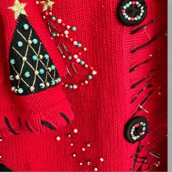 Designers Originals Studio Sweater FaLaLa Size XL Red Bead Christmas Tree - Picture 12 of 15